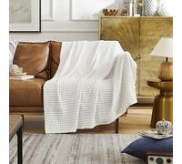 KASYLAN Super Soft Flannel Fleece Throw Blanket Grid Jacquard Decorative Warm Cozy Blanket for Sofa, Couch, Bed, Camping, Travel, Suitable for All Seasons(White, 127x152cm)