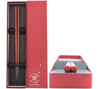 Kasyou Studio URUSHI KENKO Chopsticks - Handcrafted NOTO Hiba Wood by Wajima & Yamanaka Craftsmen, Traditional Japanese Lacquerware, Gift-Boxed Single 21.5 cm (8.5 Inch), Finished with Red Top