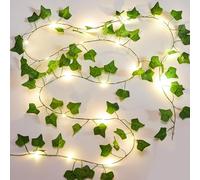 KASZOO 2 Pack 6.56 Ft Vines with Fairy Lights Battery Operated, 40 LEDs Artificial Garland Plant Vine Fairy Light, Hanging Ivy Lights for Bedroom Garden Party Wall Room Decor