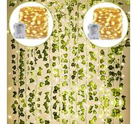 KASZOO Artificial Ivy Vines with LED String Lights - 24 Pack Ivy Garland with 160 LEDs, Remote Control, 8 Lighting Modes and Timer for Bedroom Wall Decor