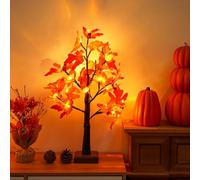 KASZOO Autumn Decoration Maple Leaf Tree Lights with 24 LEDs, 60 cm Light Tree for Indoor Autumn Decoration with Timer and USB & Battery Operated, Light Tree Halloween Decoration for Wedding,