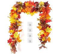 KASZOO Autumn Maple Leaf Garland - 2 Pack 5.8 Ft Maple Leaf Autumn Garland Decorations for Thanksgiving, Halloween, Christmas & Home Decor