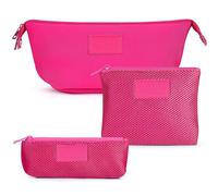 Kat Myhr Neoprene Washable Travel Makeup & Cosmetic Bag, 2 Air Mesh Pouches,100% Neoprene Toiletry Bag, Large Waterproof Travel Bag for Toiletries, Makeup Cosmetic Travel Bag, Fuchsia Pink, Cosmetic