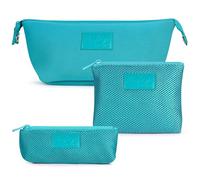 Kat Myhr Neoprene Washable Travel Makeup & Cosmetic Bag, 2 Air Mesh Pouches,100% Neoprene Toiletry Bag, Large Waterproof Travel Bag for Toiletries, Makeup Cosmetic Travel Bag, Turquoise, Cosmetic Bag