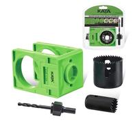 KATA 1-3/8" - 1-3/4" Door Lock Installation Kit with Large Chip-Clearance Slots, Door Lock Hole Saw for Deadbolts and Locksets for Wooden Doors with Guide Template, Carbon Steel, Green