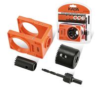 KATA 1-3/8" - 1-3/4" Door Lock Installation Kit with Large Chip-Clearance Slots, Door Lock Hole Saw for Deadbolts and Locksets for Wooden Doors with Guide Template, Carbon Steel, Orange