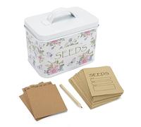 Katai Seed Storage Box - Durable Metal Seed Organiser for Gardeners with Monthly Dividers, 20 Envelopes & Pencil, Compact Seed Packet Saver, Floral Design