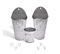 Katai - Set of 2 Farmhouse Wall Planters - Hanging Flower Planter Vase Decor with Metal Brackets - Complete with Galvanized Planter Bucket and Installation Hardware