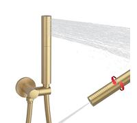 KATAIS Shower Head Brass Brushed Gold 2 in 1 Function High Pressure Shower Head 7" Dual Modes High Flow Shower Rod with 59" Hose and Shower Bracket