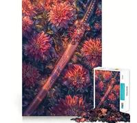 Katana in Dahlias 1000 Piece Jigsaws for Teenagers Sharp Logic Sharp Edge Family Activity (50x75cm)