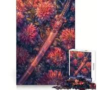Katana in Dahlias Jigsaw Puzzles 1000 Pieces Recall Boost Clean Connection Real Challenge Xmas Gift (38x52cm)
