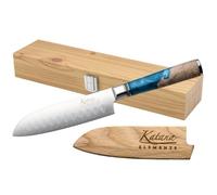Katana Saya Elements 12cm Santoku Knife, Ocean Blue, Kitchen Knife, Japanese 67-Layer VG-10 Damascus Stainless Steel, Natural Olivewood and Resin Handle