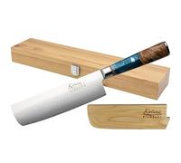 Katana Saya Elements 18cm Nakiri Knife, Ocean Blue, Kitchen Knife, Japanese 67-Layer VG-10 Damascus Stainless Steel, Natural Olivewood and Resin Handle, Japanese Style