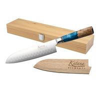 Katana Saya Elements 18cm Santoku Knife, Ocean Blue, Japanese 67-Layer VG-10 Damascus Stainless Steel, Natural Olivewood and Resin Handle, Kitchen Knife