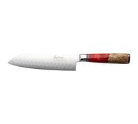 Katana Saya Elements 18cm Santoku Knife, Volcanic Red, Japanese 67-Layer VG-10 Damascus Stainless Steel, Natural Olivewood and Resin Handle, Japanese Style Kitchen Knife