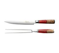 Katana Saya Elements 2 Piece Carving Set, Volcanic Red, Carving Knife and Carving Fork, Japanese 67-Layer VG-10 Damascus Stainless Steel, Natural Olivewood and Resin Handle, Kitchen Knife