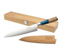 Katana Saya Elements 20cm Gyuto Knife, Ocean Blue, Japanese 67-Layer VG-10 Damascus Stainless Steel, Natural Olivewood and Resin Handle, Kitchen Knife