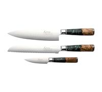 Katana Saya Elements 3 Piece Kitchen Knife Set, Rainforest Green, 20cm Chef's, 20cm Bread and 9cm Paring Knives, Japanese 67-Layer VG-10 Damascus Stainless Steel, Natural Olivewood and Resin Handle