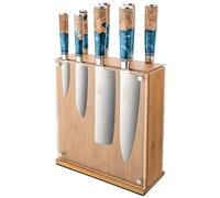 Katana Saya Elements 9 Piece Knife Block Set, Ocean Blue, Japanese 67-Layer VG-10 Damascus Stainless Steel, Natural Olivewood and Resin Handle, Kitchen Knife