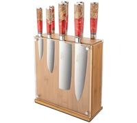 Katana Saya Elements 9 Piece Knife Block Set, Volcanic Red, Japanese 67-Layer VG-10 Damascus Stainless Steel, Natural Olivewood and Resin Handle, Kitchen Knife