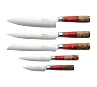 Katana Saya Elements, Volcanic Red, 6 Piece Knife Block Set, Japanese 67-Layer VG-10 Damascus Stainless Steel, Olive Wood with Red Resin Handle