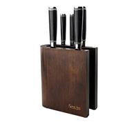 Katana Saya Pakkawood 6 Piece Knife Block Set, Chef's, Carving, Bread, Utility and Paring Knives, Pakkawood Block, Japanese 67-Layer VG-10 Damascus Stainless Steel, Black Handle Kitchen Knife Set