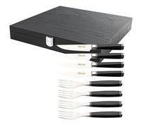Katana Saya Pakkawood 8 Piece Steak Knife and Fork Set, 4X Steak Knives and 4X Forks, Kitchen Knife Set, Japanese 67-Layer VG-10 Damascus Stainless Steel, Black Pakkawood Handle, Japanese Style