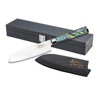 Katana Saya Pearl 12cm Santoku Knife, Japanese 67-Layer VG-10 Damascus Stainless Steel, Acrylic Handle with Abalone Pattern, Kitchen Knife