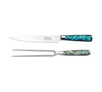 Katana Saya Pearl Carving Knife and Fork Set - High Carbon VG-10 Damascus Steel for Extreme Toughness & Sharpness - Acrylic Handle with Abalone Pattern