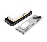 Katana Saya Whetstone Sharpening Kit, Combination Medium/Superfine, 1000/9000 Grit, Non-Slip Base, Levelling Stone and Cloth, Knife Sharpener