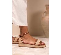 'Katara' Studded Gladiator Braided Strap Espadrille Flatform Where's That From Tan 4