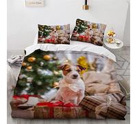 KATATI Super King Duvet Cover Christmas Dog Patterned 3D Printed Christmas Dog Bedding Double Bed Set Soft Microfibe Bedding Set Quilt Cover 260x220 cm and 2 Pillowcases 50x75 cm with Zipper