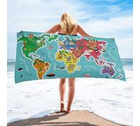 KATATI World Map Beach Towel, Lightweight Absorbent Quick Dry Towel, World Map Beach Towels for Adults Kids & Travel Towel, for the Swimming, Sports, Travel Beach Towel 90 x 180 cm