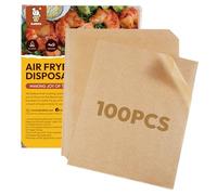Katbite 100 PCS Air Fryer Liners Parchment Paper 23x28 cm Unbleached | Disposable perforated parchment paper sheets. Extra strong. Compatible with Cuisinart & Ninja Foodi air fryers