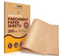 Katbite 200 PCS Baking Paper Parchment Paper Sheets 23x33 cm Unbleached | Heavy duty precut baking paper sheets. Non stick extra strong. Ideal for baking cookies, bread, meat & pizza