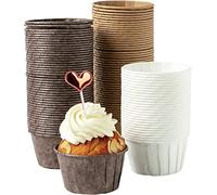 Katbite Cupcake Cases 150pcs, Heavy Duty Greaseproof Paper Baking Cups, Disposable Muffin Cases for Weddings, Birthdays, Parties - White, Brown, Dark Brown