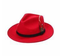 KATCH Mens Trilby Hats Womens Fedora Hat Mens Fedora Hat Adjustable Band Feather Fedora Hat For Men Trilby Hat For Men Felt Fedora Hats For women Wool Hats For Women -Red-L