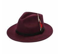 KATCH Mens Trilby Hats Womens Fedora Hat Mens Fedora Hat Adjustable Band Feather Fedora Hat for Men Trilby Hat for Men Felt Fedora Hats for Women Wool Hats for Women -Burgundy-M