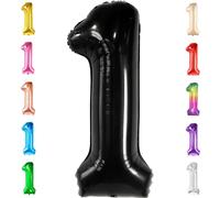KatchOn, Black 1 Balloon Number - Large, 40 Inch | Happy Dude Birthday Decorations | Number 1 Balloons for One's 1st Birthday
