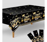 KatchOn, Black and Gold Graduation Tablecloth - Pack Of 3, 54x108 Inch | Congrats Grad Tablecloth for Grad Decorations Class of 2025 | Graduation Table Decorations | Graduations Table Cover