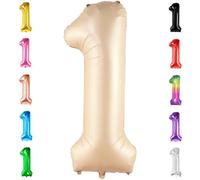 KatchOn, Giant 1 Balloon Number - 40 Inch Beige | Number One Balloon for 1st Birthday Decorations | First Birthday Decor for Boy or Girl | Helium Foil Balloons for 1st Anniversary Decorations