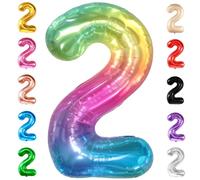 KatchOn Giant Jelly Number 2 Balloon - 40 Inch Rainbow 2 Balloon Number, 2nd Birthday Decorations