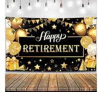 KatchOn Happy Retirement Banner - XtraLarge 72x44 Inch Black and Gold | Decorations for Men and Women | Party Backdrop