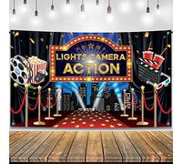 KatchOn, Lights Camera Action Backdrop - Large, 72x44 Inch | Movie Theme Party Decorations, Oscar Party Decorations | Lights Camera Action Decorations | Hollywood Backdrop