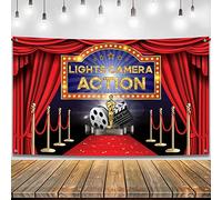 KatchOn, Lights Camera Action Backdrop - XtraLarge 72x44 Inch Movie Night Backdrop for Hollywood Party Decorations