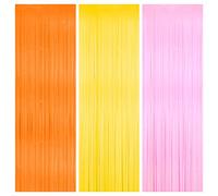 KatchOn, Orange Pink and Yellow Fringe Backdrop - 9.6x8 Feet, Pack of 3 | Groovy Backdrop Foil Curtain, Groovy Decorations | Pink and Orange Party Decorations | Groovy Bachelorette Party Decorations