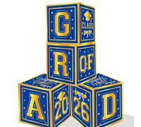 KatchOn, Pack of 4, Blue and Gold Balloons Boxes with Letters | Grad Party Decorations Class of 2025 | Graduation Party Supplies for Graduation Decorations 2025