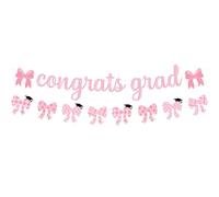 KatchOn, Pink Congrats Grad Banner - 10 Feet, No Diy | Pink Bow Graduation Banner for Pastel Graduation Decorations 2025 | Nursing Grad Party Decorations | Graduations Party Decorations 2025