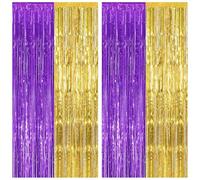 KatchOn, Purple and Gold Fringe Backdrop - 3.25 x 6.5 Feet, Pack of 2 | Purple and Gold Foil Curtain, Graduation Decorations, Class of 2025 Decorations | Graduation Party Decor, Prom Decorations 2025
