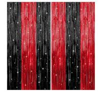 KatchOn, Red and Black Fringe Curtain - 3.2x8 Feet Pack of 2 | Red and Black Party Decorations | Graduation Backdrop for Graduation Decorations 2025 | Casino Theme Party Decorations